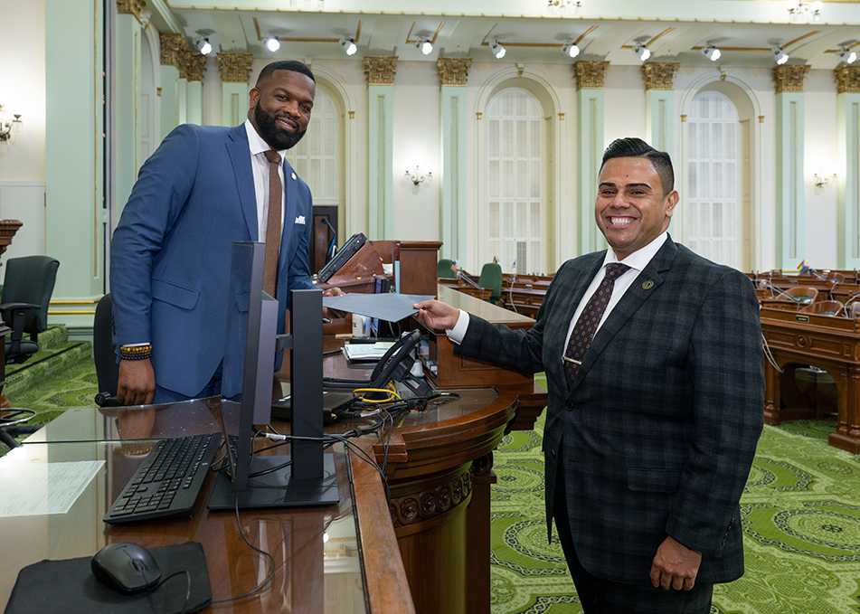 Asm. González submitting his first bill on the Assembly Floor