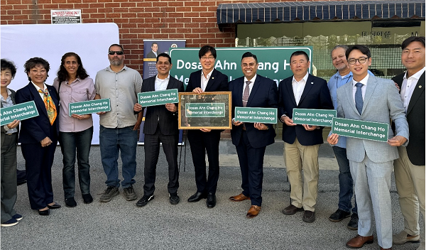 Dosan Ahn Chang Ho Freeway Sign Re-Installation Press Conference with Assembly Member Santiago and Community Partners