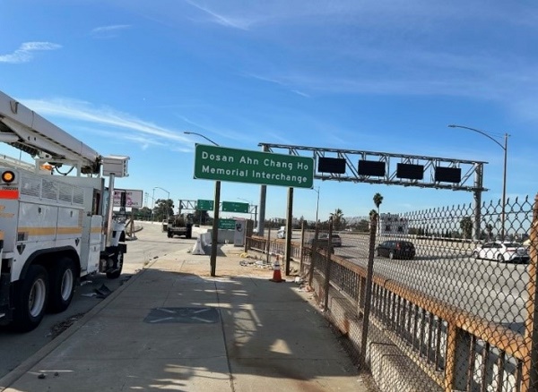 Dosan Ahn Chang Ho Freeway Sign Re-Installation Press Conference with Assembly Member Santiago and Community Partners