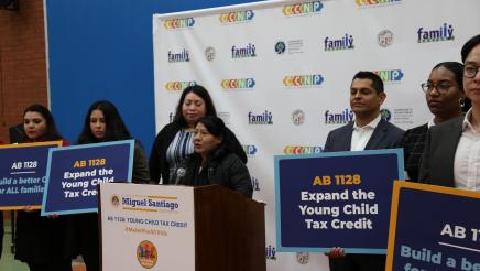 Press conference for Asm. Santiago's bill AB 1128, which would expand the $1,083 CA Child Tax Credit for nearly one million families. Asm. Santiago joined leaders from Golden State Opportunity, Central City Neighborhood Partners, Koreatown Youth & Community Center, United Ways CA, and GRACE Inc. to promote the legislation. 