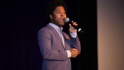 Singer holding microphone