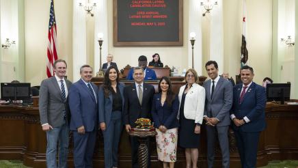Asm. González, Speaker Rivas and other members honoring Xavier Becerra